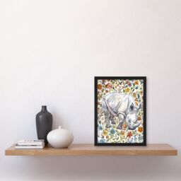 Artery8 Rhinoceros Rhino in Wildflower Meadow Watercolour Framed Wall Art - Size: A4 - thumbnail 4