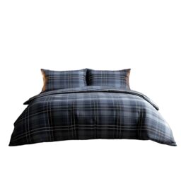 Snug City Duvet Cover & Pillowcase Set Indigo Tartan Check Design Polycotton Bed Linen - Size: Single - thumbnail 2