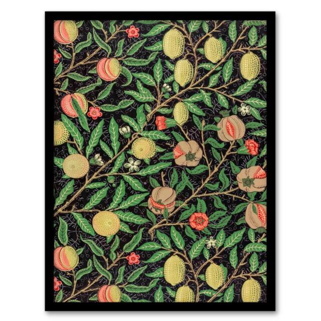 Artery8 William Morris Framed Wall Art Print Pomegranate & Citrus Pattern in Green - Size: A4 - image 1