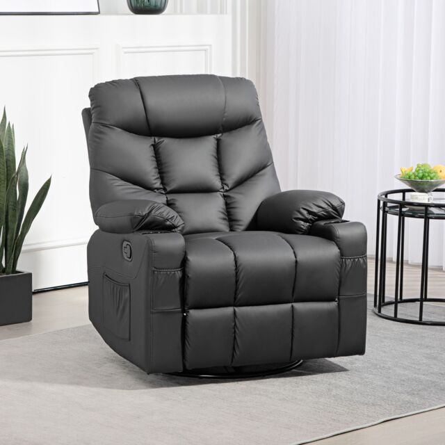 HOMCOM Manual Recliner Chair with Footrest, Cup Holder, Swivel Base, Black - image 1