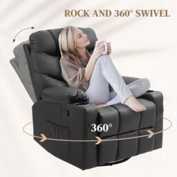 HOMCOM Manual Recliner Chair with Footrest, Cup Holder, Swivel Base, Black - thumbnail 6