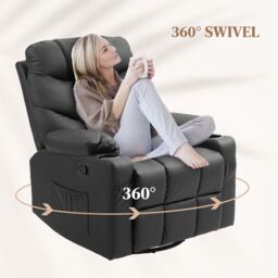 HOMCOM Manual Recliner Chair with Footrest, Cup Holder, Swivel Base, Black - thumbnail 5