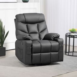 HOMCOM Manual Recliner Chair with Footrest, Cup Holder, Swivel Base, Black - thumbnail 1