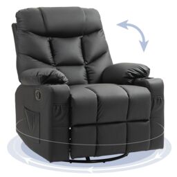 HOMCOM Manual Recliner Chair with Footrest, Cup Holder, Swivel Base, Black - thumbnail 2
