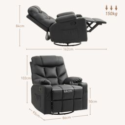 HOMCOM Manual Recliner Chair with Footrest, Cup Holder, Swivel Base, Black - thumbnail 3