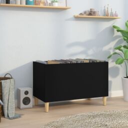 Berkfield Home Record Cabinet Black 74.5x38x48 cm Engineered Wood - thumbnail 1