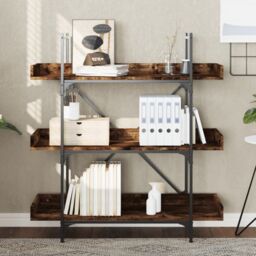 Berkfield Home Bookcase 3-Tier Smoked Oak 100x33x108.5 cm Engineered Wood in Brown - thumbnail 3
