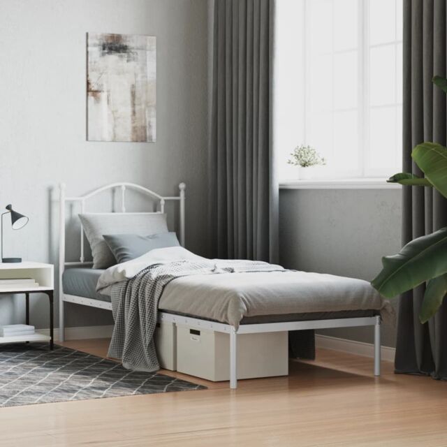 Berkfield Home Metal Bed Frame with Headboard White 90x190 cm Single - image 1