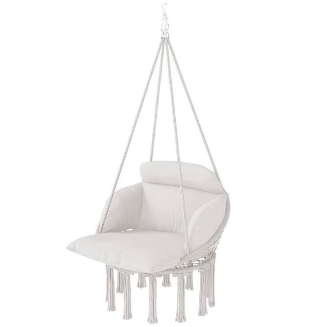NESTLUNE Hammock Chair, Boho Hanging Swing Chair in White - Size: 100 cm x 15 cm - image 1