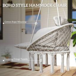 NESTLUNE Hammock Chair, Boho Hanging Swing Chair in White - Size: 100 cm x 15 cm - thumbnail 6