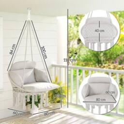 NESTLUNE Hammock Chair, Boho Hanging Swing Chair in White - Size: 100 cm x 15 cm - thumbnail 2