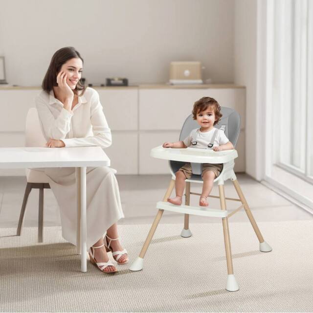 Dekko Baby High Chair Safe Feeding 6-In-1 Removable Seat Tray Adjustable in Grey - image 1