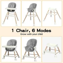 Dekko Baby High Chair Safe Feeding 6-In-1 Removable Seat Tray Adjustable in Grey - thumbnail 3