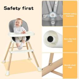 Dekko Baby High Chair Safe Feeding 6-In-1 Removable Seat Tray Adjustable in Grey - thumbnail 7