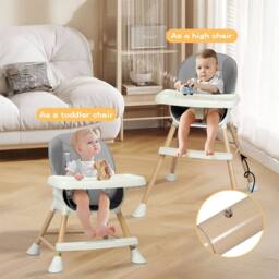 Dekko Baby High Chair Safe Feeding 6-In-1 Removable Seat Tray Adjustable in Grey - thumbnail 4