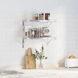 Berkfield Home Wall Shelves 2 pcs 50x30 cm Silver Stainless Steel - thumbnail 3
