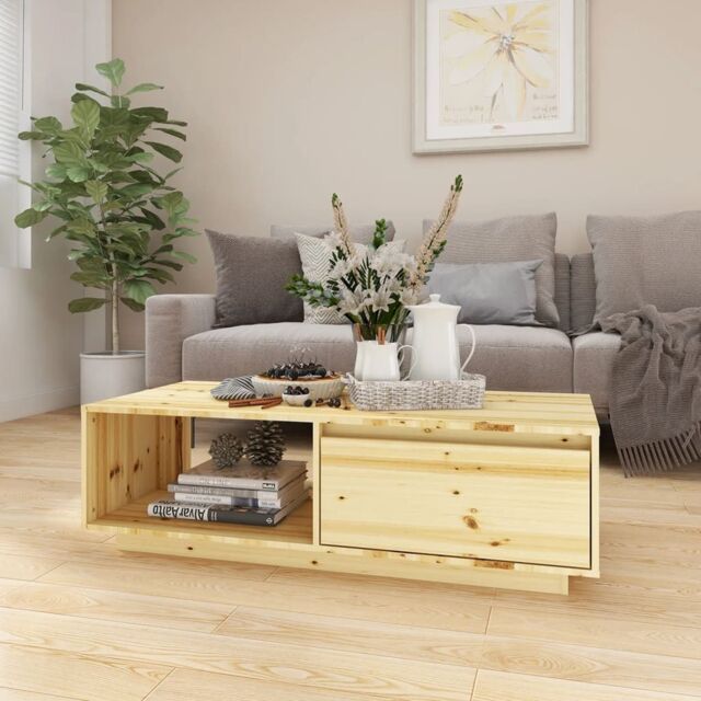 Berkfield Home Coffee Table 110x50x33.5 cm Solid Firwood in Brown - image 1