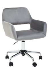 Orsina Ergonomic Grey Velvet & Chrome Base Home Office Chair, Comfortable Work From Home Chair, Movable Chair in Silver - thumbnail 1