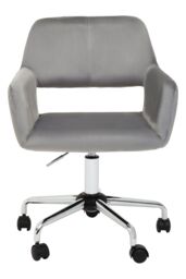 Orsina Ergonomic Grey Velvet & Chrome Base Home Office Chair, Comfortable Work From Home Chair, Movable Chair in Silver - thumbnail 2
