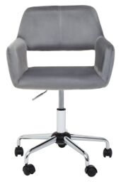 Orsina Ergonomic Grey Velvet & Chrome Base Home Office Chair, Comfortable Work From Home Chair, Movable Chair in Silver - thumbnail 3