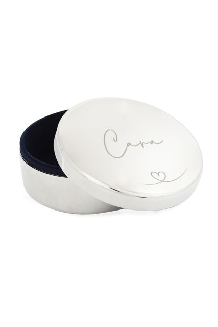 Personalised Memento Company Women's Personalised Heart Round Trinket Box in Metallic Silver - image 1