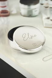 Personalised Memento Company Women's Personalised Heart Round Trinket Box in Metallic Silver - thumbnail 3