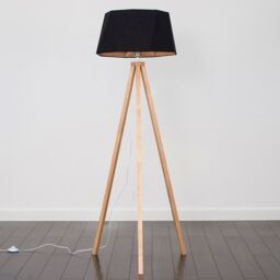 ValueLights Barbro Light Wood Tripod Floor Lamp with Black & Copper Shade - thumbnail 2