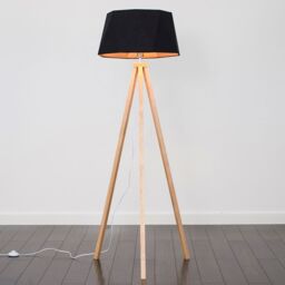 ValueLights Barbro Light Wood Tripod Floor Lamp with Black & Copper Shade - thumbnail 3