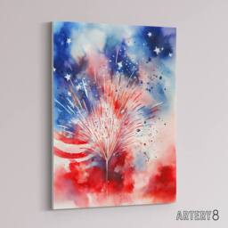 "Artery8 Stars & Stripes USA Fireworks Canvas Wall Art Print - Size: W24"" x H32""" - thumbnail 2