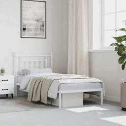 Berkfield Home Metal Bed Frame with Headboard White 90x200 cm - thumbnail 4