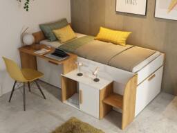 Vente-unique Combination Bed 90 X 200 Cm With Desk & Storage - White & Natural in Light Oak - Size: Single - thumbnail 5
