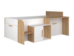 Vente-unique Combination Bed 90 X 200 Cm With Desk & Storage - White & Natural in Light Oak - Size: Single - thumbnail 2