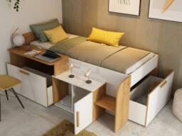 Vente-unique Combination Bed 90 X 200 Cm With Desk & Storage - White & Natural in Light Oak - Size: Single - thumbnail 4