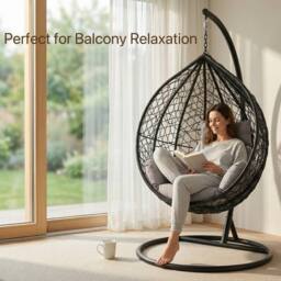 Alivio Big Basket Hanging Egg Chair with Grey Cushion (195 x 120 cm) - Size: 195 x 120 cm - thumbnail 2