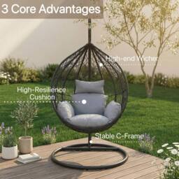 Alivio Big Basket Hanging Egg Chair with Grey Cushion (195 x 120 cm) - Size: 195 x 120 cm - thumbnail 8