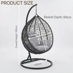 Alivio Big Basket Hanging Egg Chair with Grey Cushion (195 x 120 cm) - Size: 195 x 120 cm - thumbnail 6