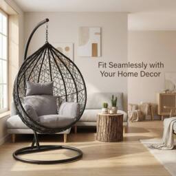 Alivio Big Basket Hanging Egg Chair with Grey Cushion (195 x 120 cm) - Size: 195 x 120 cm - thumbnail 9