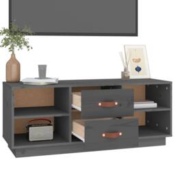 Berkfield Home TV Cabinet Grey 100x34x40 cm Solid Wood Pine - Size: 100 x 34 x 40 cm - thumbnail 5