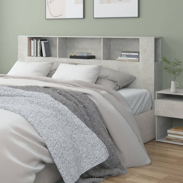 Berkfield Home Headboard Cabinet Concrete Grey 200x18.5x104.5 cm - image 1
