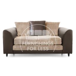 Furnishings For Less UK Luca Brown & Beige 2 Seater Fabric & Leather Trim Cord