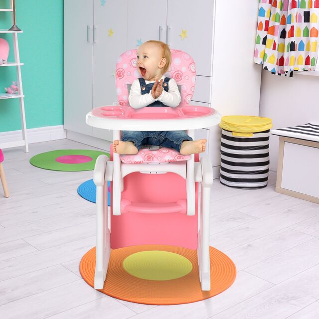 HOMCOM 3 in 1 Convertible Baby High Chair Toddler Table Chair Infant Feeding Seat in Pink - image 1