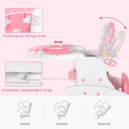 HOMCOM 3 in 1 Convertible Baby High Chair Toddler Table Chair Infant Feeding Seat in Pink - thumbnail 5