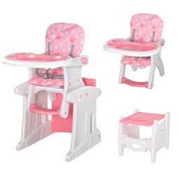 HOMCOM 3 in 1 Convertible Baby High Chair Toddler Table Chair Infant Feeding Seat in Pink - thumbnail 2