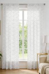 Living and Home White Floral Lace Sheer Curtains, 2-Panel Set - Size: 125 cm width x 150 cm drop