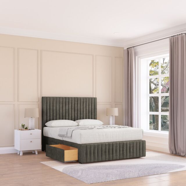 "Sloomy Madison Divan Bed Base 4 Drawers 12"" Footboard & 54"" Floor Standing Headboard in Light Grey - Size: Double" - image 1