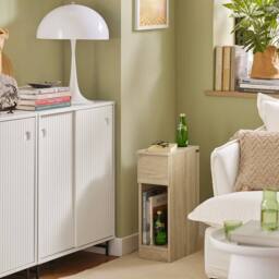 SoBuy Set of 2 Slim Bedside Table - Open Shelf & Drawer - Modern in Light Oak - thumbnail 9
