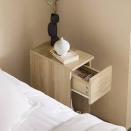 SoBuy Set of 2 Slim Bedside Table - Open Shelf & Drawer - Modern in Light Oak - thumbnail 4