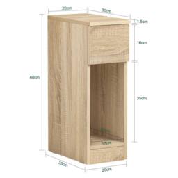 SoBuy Set of 2 Slim Bedside Table - Open Shelf & Drawer - Modern in Light Oak - thumbnail 3