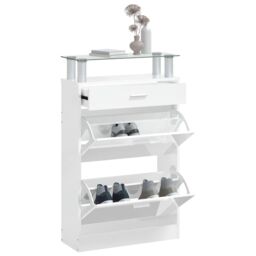 Berkfield Home Shoe Cabinet High Gloss White 63x24x104 cm Engineered Wood - Size: 63 x 24 x 104 cm - thumbnail 4