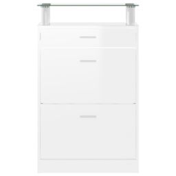 Berkfield Home Shoe Cabinet High Gloss White 63x24x104 cm Engineered Wood - Size: 63 x 24 x 104 cm - thumbnail 6